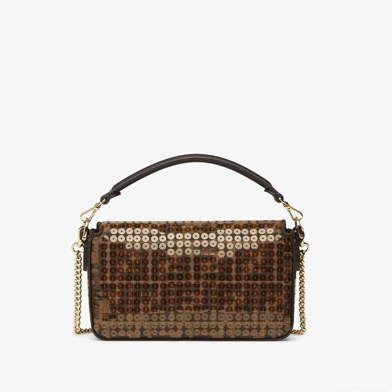 Affordable with Brown FF Fendi Baguette Mini Bag In Motif Fabric Sequins 0728